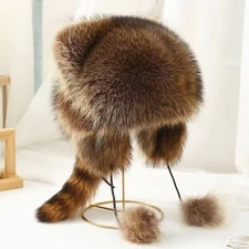 Faux Fur Raccoon Hat Self-Gradient Color Faux Fur Raccoon Hat For Kids Adults