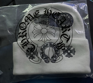 Chrome Hearts White Knit Beanie Winter Hat with Logo Accent