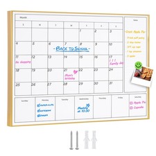 3-in-1 Dry Erase Calendar for Wall with Golden Aluminum Frame, 17x 13 inches ...