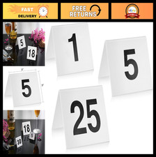 Stainless Steel Table Number Cards 1-25 - Tent Style, White, 3" x 3" - Restauran