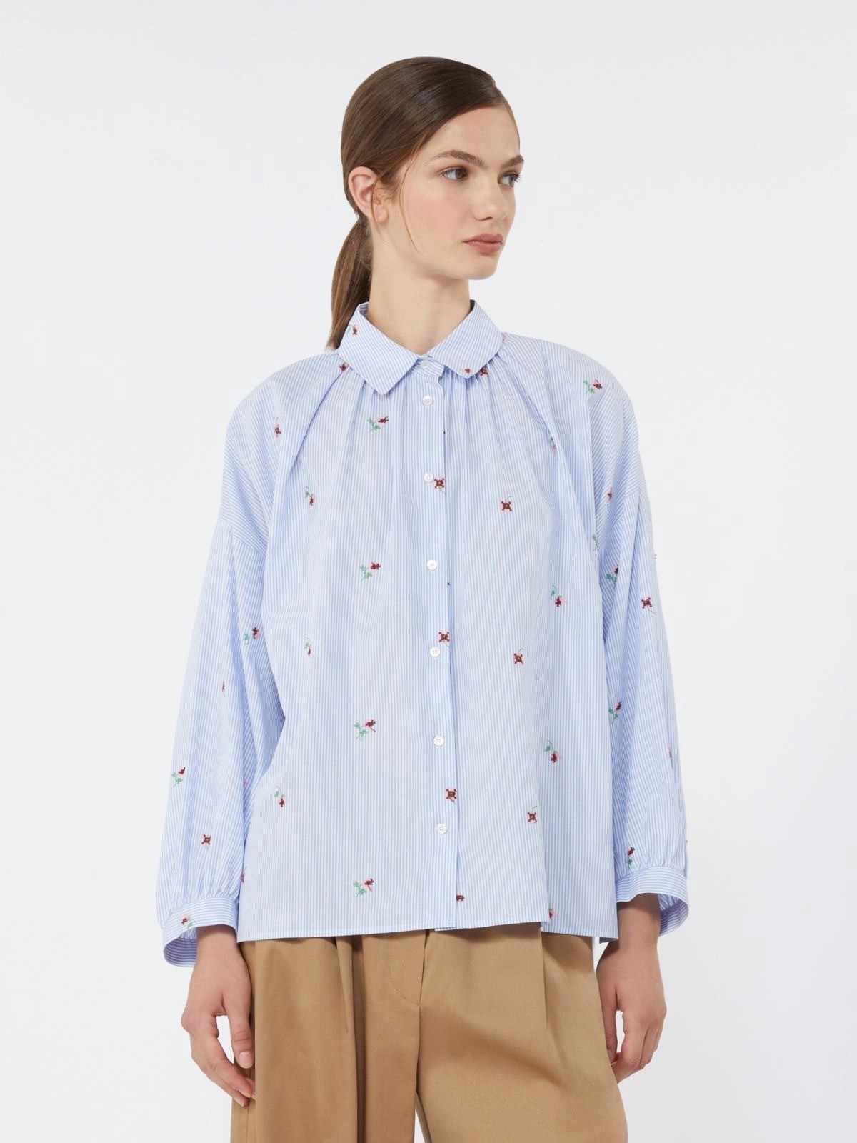 NEW Weekend MaxMara Butterfly Women's Embroidered Stripe Shirt Blue/Multi UK 12 image 2