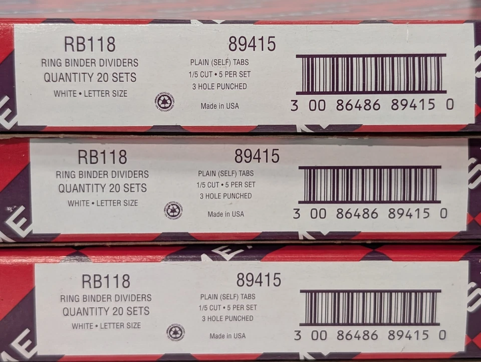 60 pieces SMEAD RB118 89415 3 Hole Ring Binder Dividers, New Open Box, as shown - Image 3 of 4