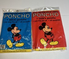 Vtg Disney Mickey Mouse 2 Rain Ponchos Yellow Vinyl -One Child s One Adult