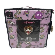 Ed Hardy 6-Piece Full Size Sheet Set Purple Dragon Tiger Print New