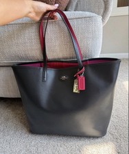 Coach Park Metro Tote 32701 Black Fuchsia Saffiano Leather Shoulder Bag