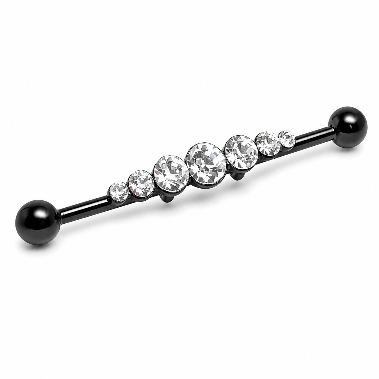Black Industrial Barbell 14G 38mm CZ Crystal Scaffold Piercing Steel Bar