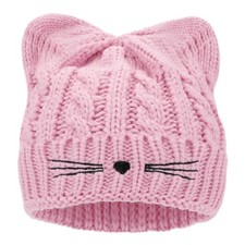 Kids Girls Cable Knit Winter Hat Beanie with Cat Ear One Size, A - Light Pink