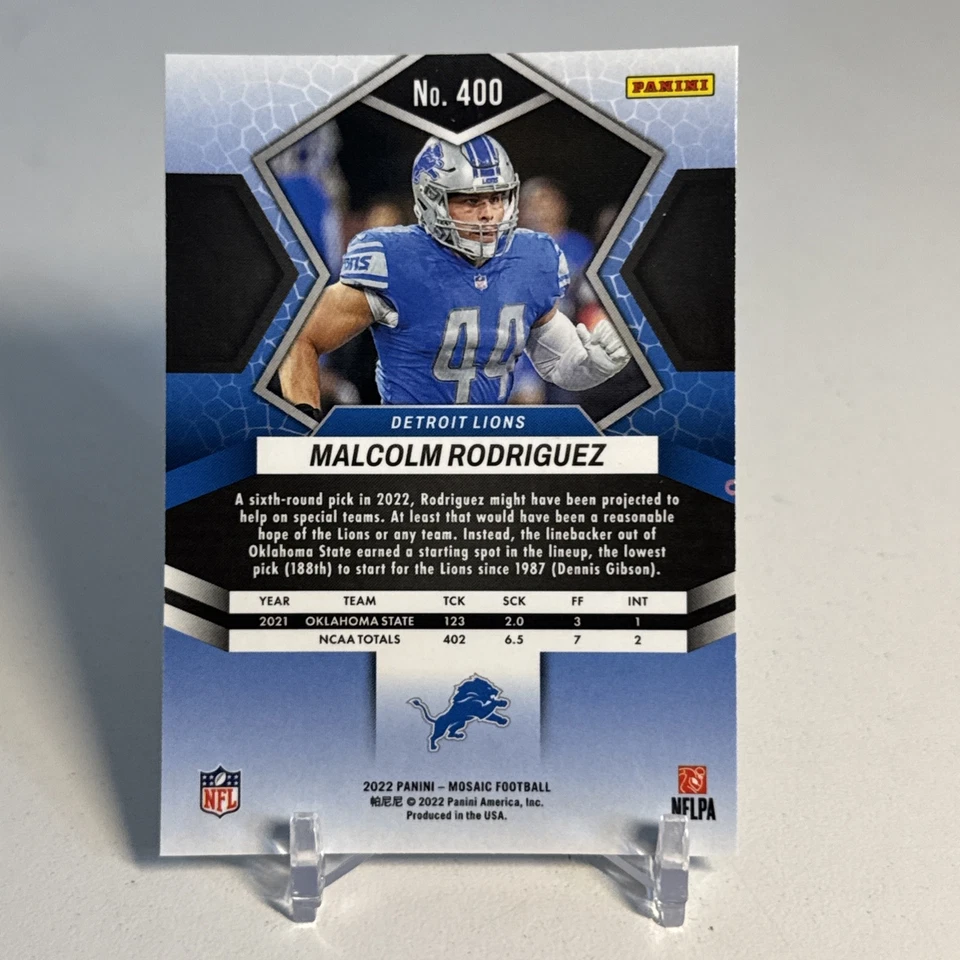 2022 Panini Mosaic #400 Malcolm Rodriguez RC Rookie Detroit Lions RODRIGO SIGNED - Image 2 of 2