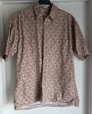 Pierre Cardin Men M Short Sleeve Cotton Shirt Brown Geometric Collared Vintage