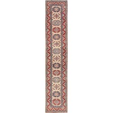 2'10"x15'5" Ivory Kazak with Geometric Design Hand Knotted Rug Wool Runner 2030