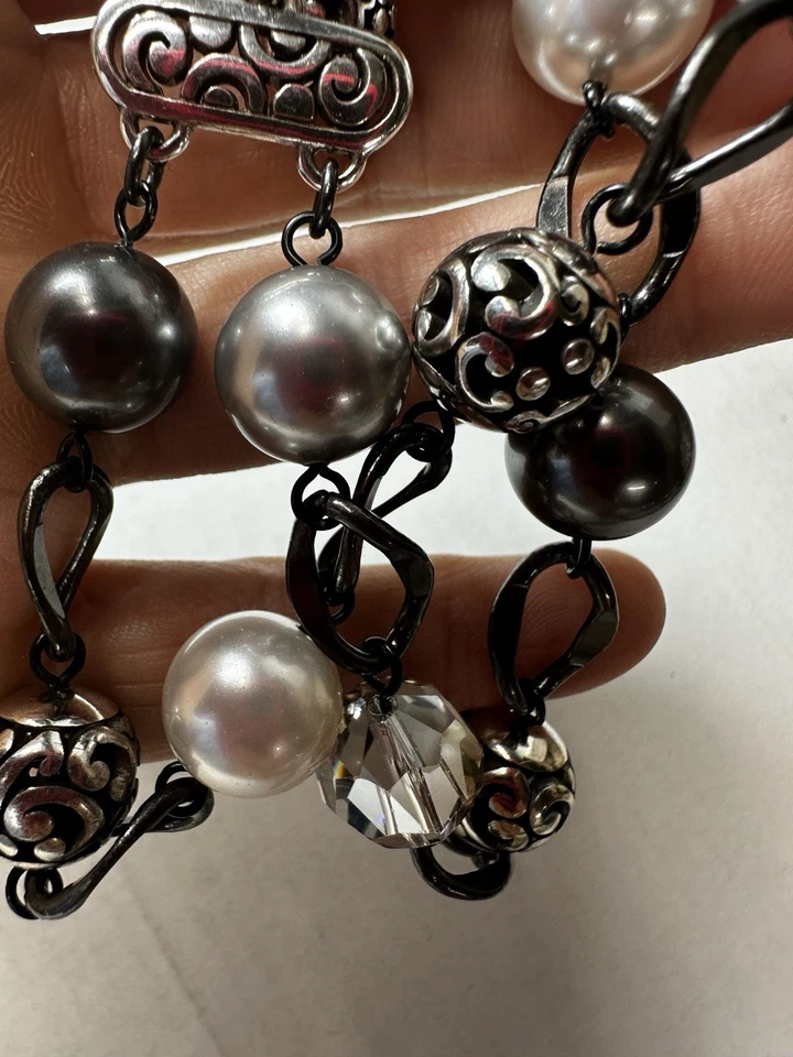 Brighton Chain Double Strand Gray Simulated Pearl Beaded up to 8 in - Image 3 of 4