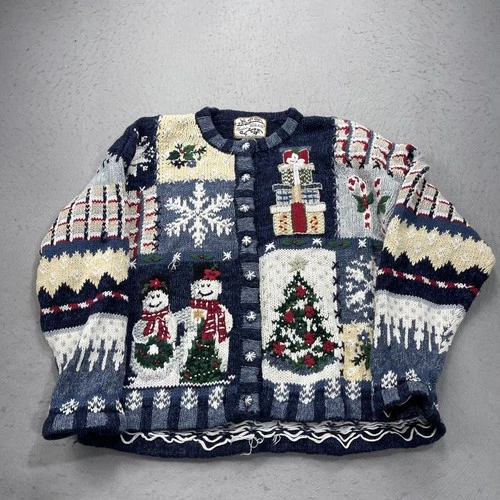 VINTAGE Heirloom Collectibles Sweater Womens Large Grandma Christmas Cardigan