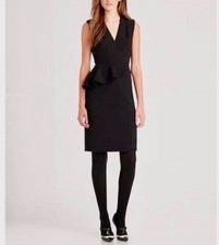 Tory Burch Black Brooklyn Sheath Dress Size 4 Peplum Ruffle V Neck C28