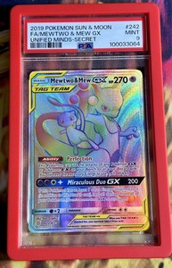 Mewtwo Mew GX #242 PSA 9 Rainbow Sun Moon Unified Minds Tag Team Pokemon Card