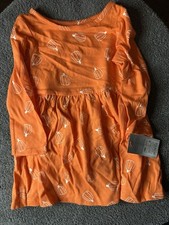 Cat And Jack Toddler Girls Halloween Pumpkin Long Sleeve Orange Dress Size 18 Mo