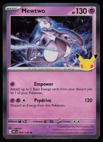 Mewtwo 063/128 Rare ME: 30th Celebration Pokemon Holo Near Mint