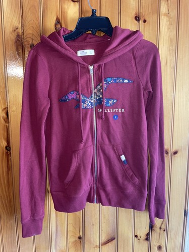 Hollister Hoodie Jacket Women’s size Small Maroon Burgundy Logo Full Zip NWT Y2K