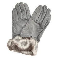 Auth Gala Gloves - Gray Dark Brown White Leather Fur Women's Gloves
