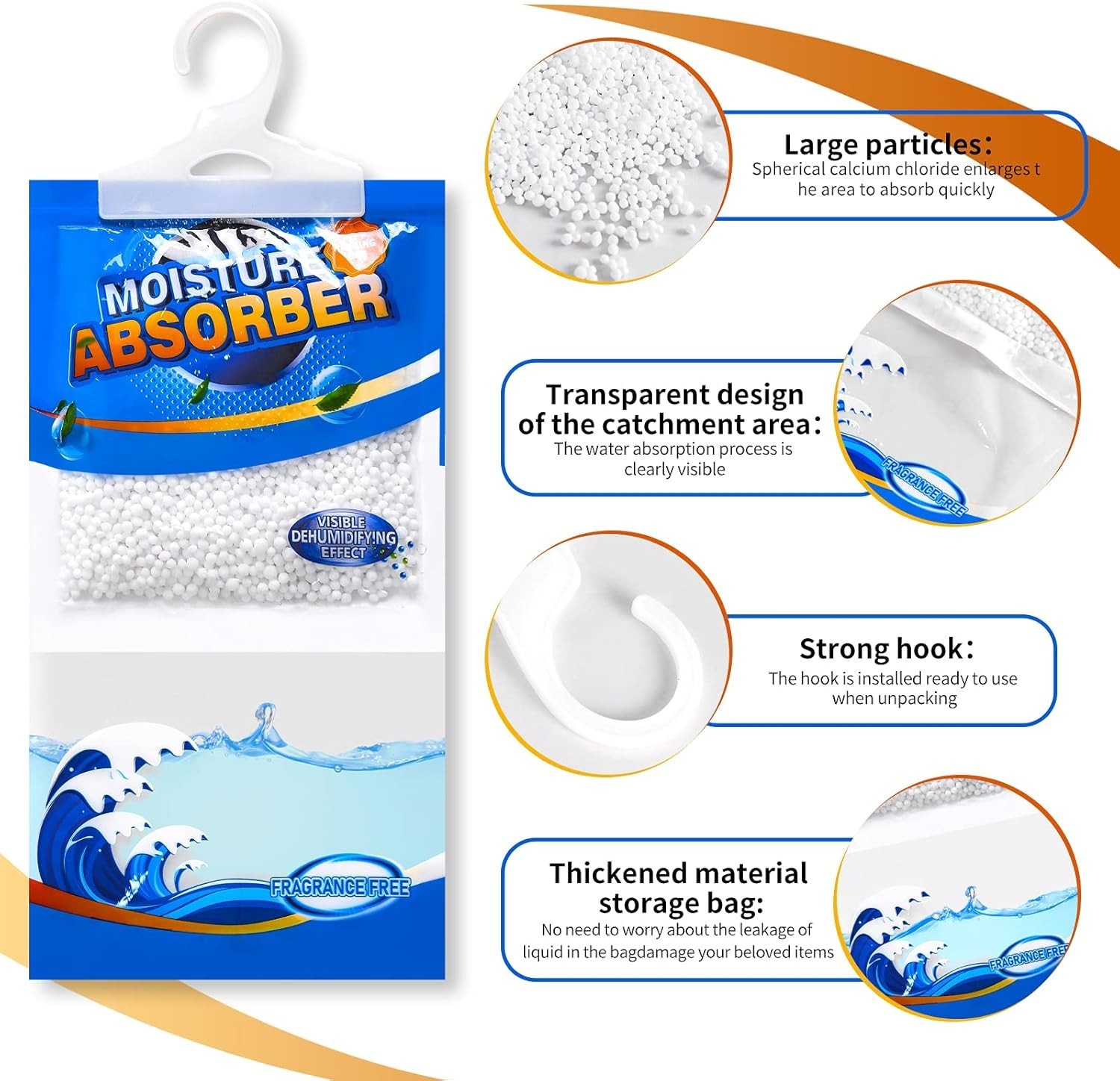 15 Pack Moisture Absorber Bags Fragrance Free Closet Dehumidifier Packets