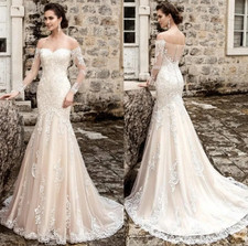 Long Sleeves Wedding Dresses Sweetheart Court Train Lace Appliques Tulle Mermaid