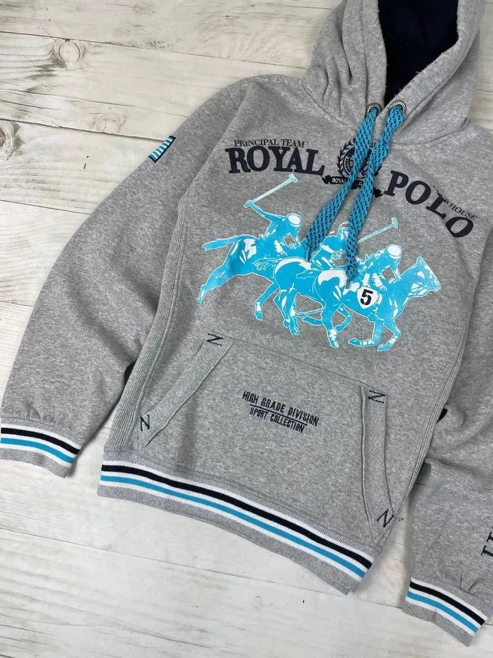 Географическая мужская толстовка с капюшоном регби Norway Royal Polo с большим логотипом размер S серая - Изображение 3 из 4