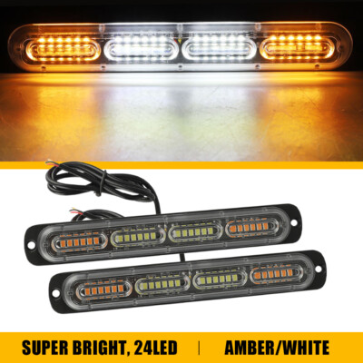 2x Amber White LED Car Truck Emergency Warning Hazard Flash Strobe Light Bar New