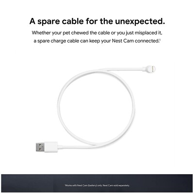 Google Nest Cam Charge Cable - Replacement Cable for Nest Cam - 3 Foot (Snow)