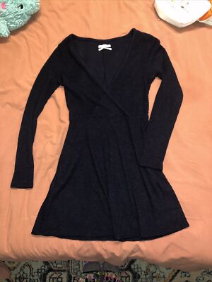 Urban Outfitters Dress - Size Medium Ribbed Long Sleeve Navy Blue V Neck |  eBay