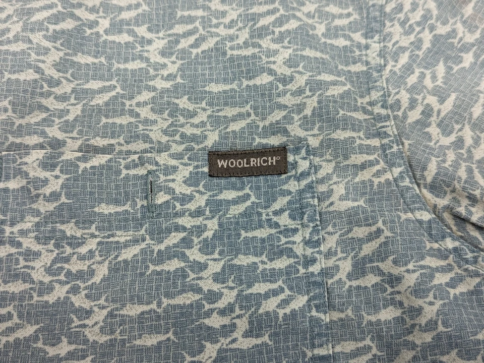 Camisa Woolrich Para Hombre Mediana Azul SS Exterior Pesca Estampado Tema Algodón *defecto* Foto 4 de 4