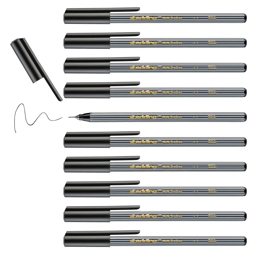 edding 55 - fineliner - black - 10 pens - 0.3 mm nib - colour pen for writing, d