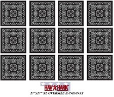 12 Hav-A-Hank XL OVER SIZE BLACK PAISLEY 27" BANDANA Head Wrap Face Mask Scarf