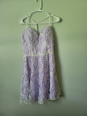 Lucci Lu Purple Lace Dress Women's 12 Homecoming Formal Knee Length Floral  NWT | eBay