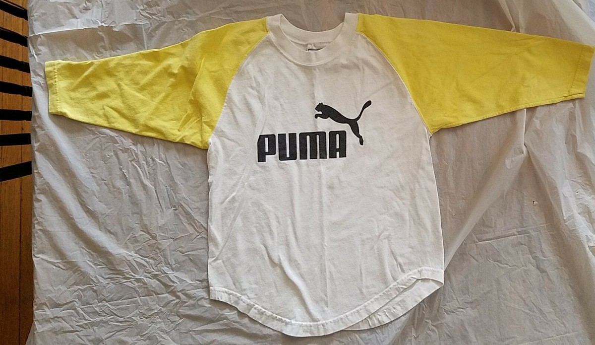 Vintage Puma TShirt Boys Girls XS White Yellow Youth Soccer 3/4 Sleeve VGC  retro | eBay