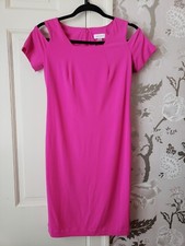 Calvin Klein Hot Pink Stretch Cold Shoulder Sheath Dress Sz 2 Short Sleeve