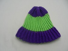 GREEN  PURPLE - HAND KNITTED - TODDLER ONE SIZE - STOCKING CAP BEANIE HAT 