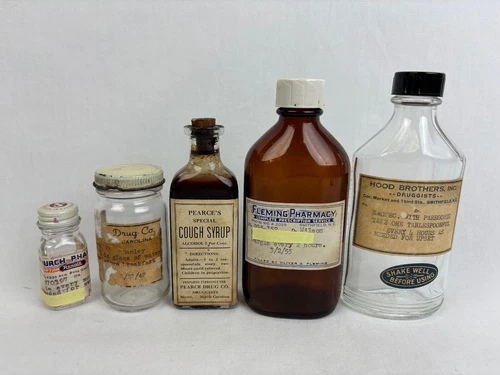 5 Vintage Johnston County NC Medicine Bottles Smithfield Micro Four Oaks