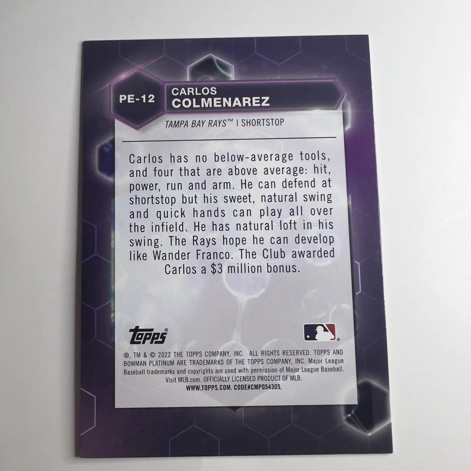 2022 CARLOS COLMENAREZ #PE-12 BOWMAN PLATINUM PRECIOUS ELEMENTS TAMPA BAY RAYS - Image 2 of 2