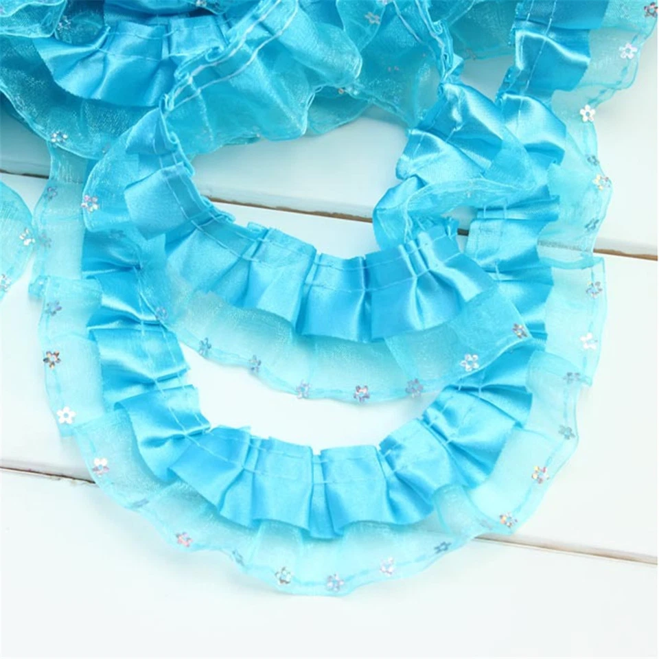5M Gathered Pleated Edge Ruffle Satin Ribbon Lace Trims Tape 1.57" Width - Image 4 of 4