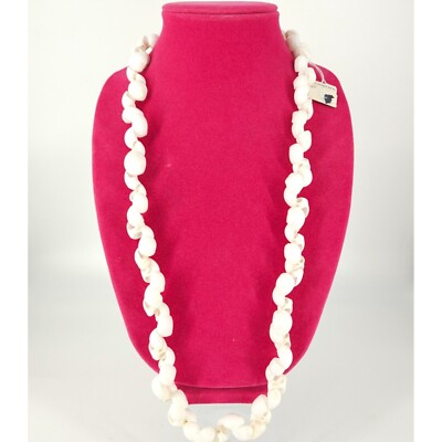 Vintage Mini White Conch Sea Shell Long Necklace Seashell Rosette Lei Lady 32''