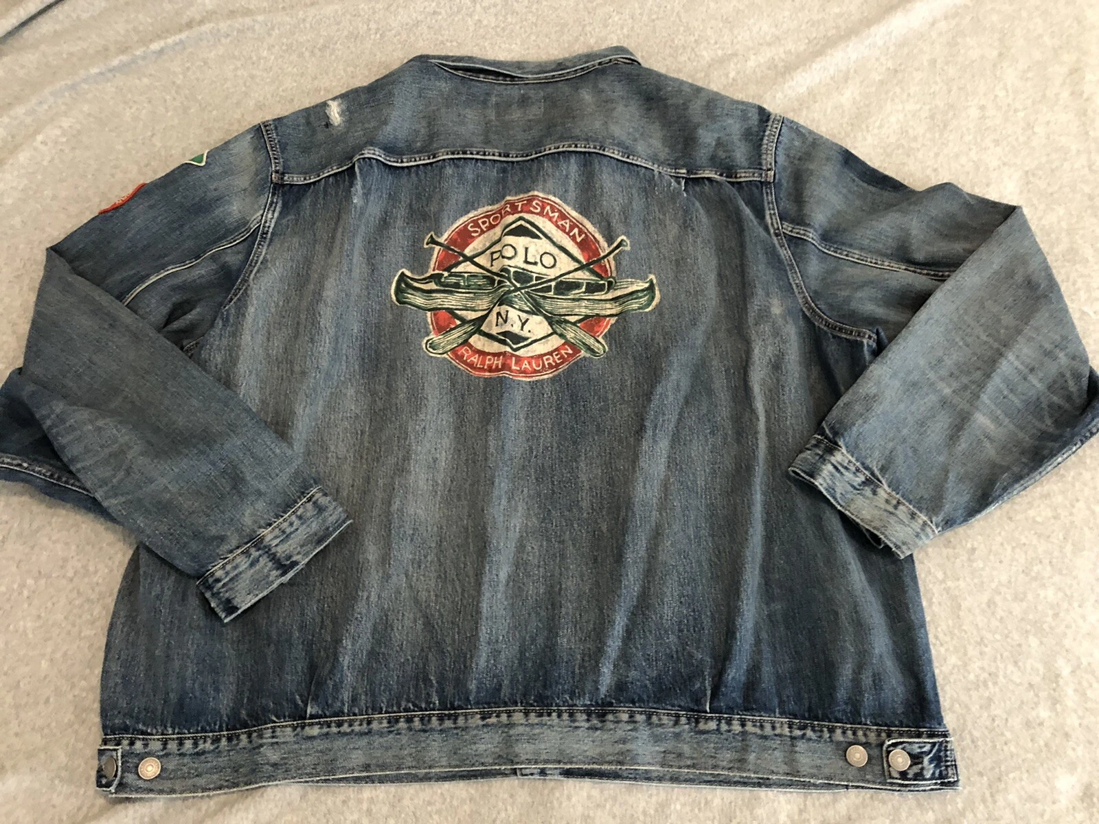 Polo Ralph Lauren Sportsman Trucker Denim Jean Jacket USA Flag 3XLT NWT $399