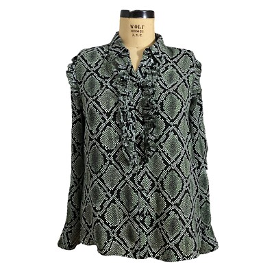 Scotch & Soda Maison Scotch snake/reptile print ruffled green blouse sz M