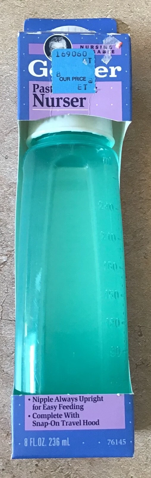 VTG 1992 Gerber Baby Bottle Pastel Plastic Nurser Feeding 8 oz Rubber Nipple