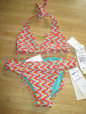 NEW* ROXY SWIMSUIT BIKINI PC $44 Retail GIRLS 10 Tiki Tri ZigZag