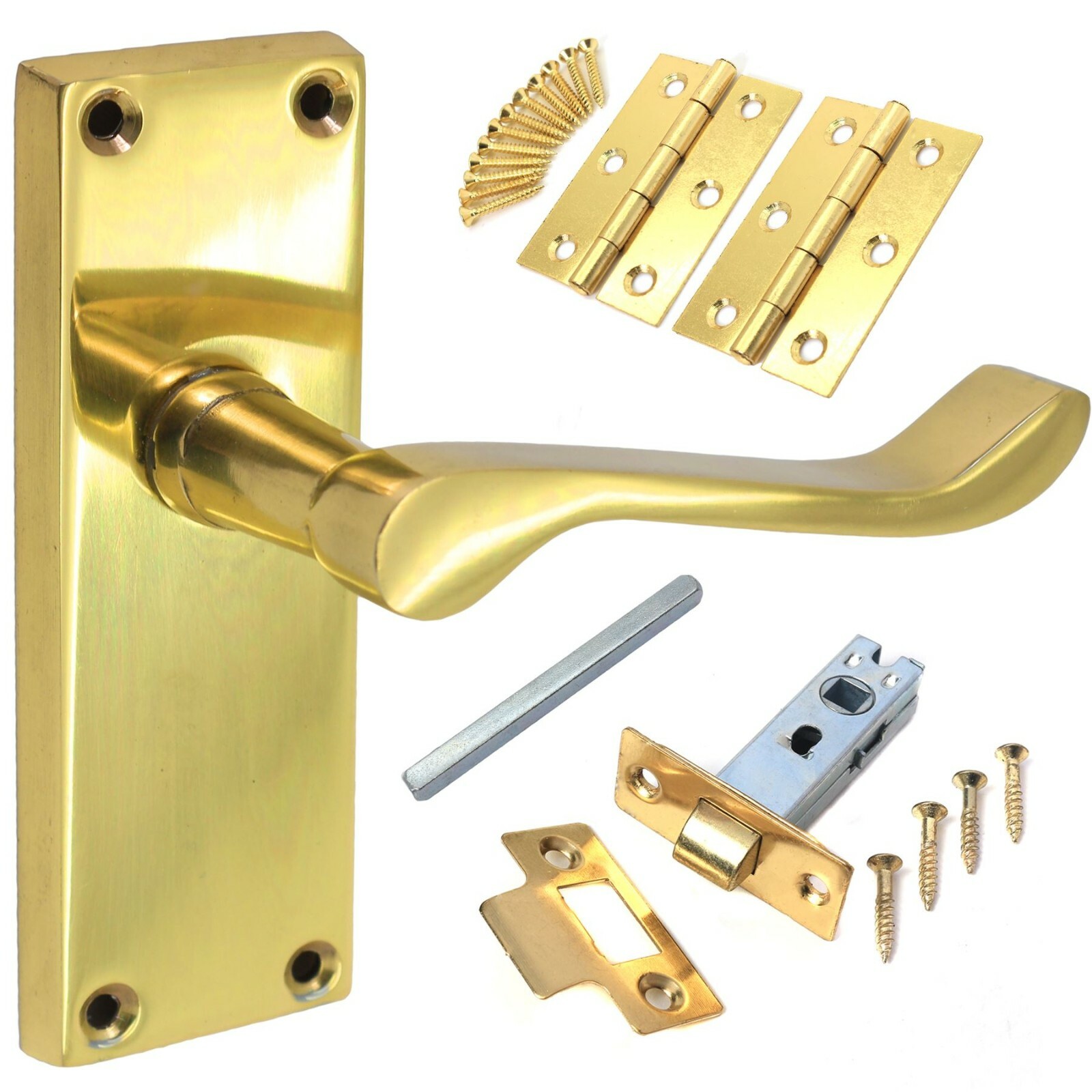 POLISHED BRASS INTERIOR DOOR HANDLES SET COMPLETE KIT Internal Lever Latch Pack eBay