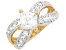 10k or 14k Two-Tone Gold Square CZ Engagement Ring with Unique Pave Accents