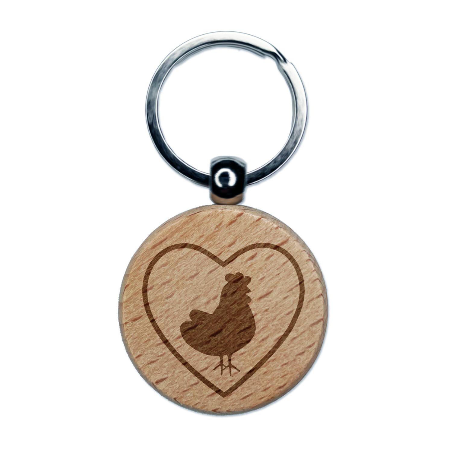 Personalized Heart Engraved Wooden Keychain with Chicken Design