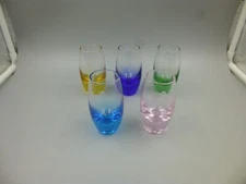 5 Carnival Cruise Line Shot Glasses Different Colors Heavy Base Etched Logo