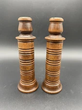 Vtg 1960's Wood Turned Candlesticks With 8 Ringed Napkin Holders Homeco