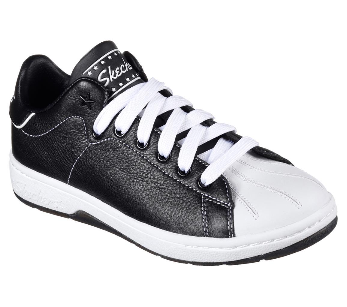 Skechers ALPHA-LITE FAIR SHARE Black White Leather Retro Shoes Wm's NWT
