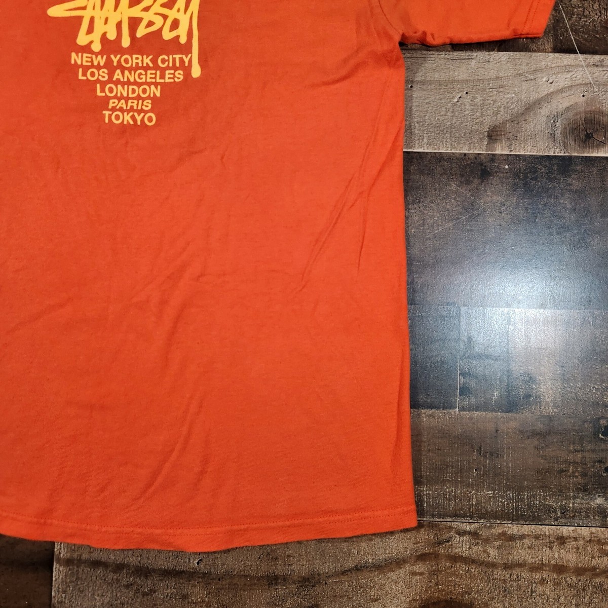 Vintage Stussy T-Shirt Mens Size Medium Orange World Tour Vintage Stussy T-Shirt Mens Size Medium Orange World Tour